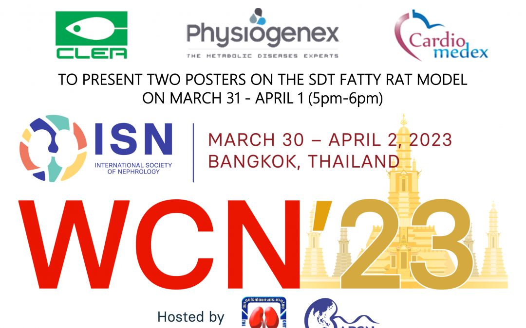 Physiogenex to present the SDT fatty rat model at ISN-World Congress of Nephrology in Bangkok, Thailand, March 30-April 2, 2023